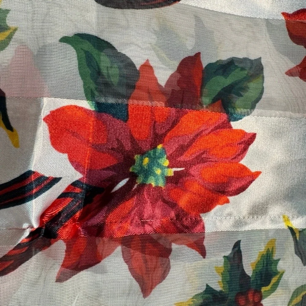 Christmas Poinsettia Infinity Scarf Red White Holly Plaid Ribbon Sheer Stripe